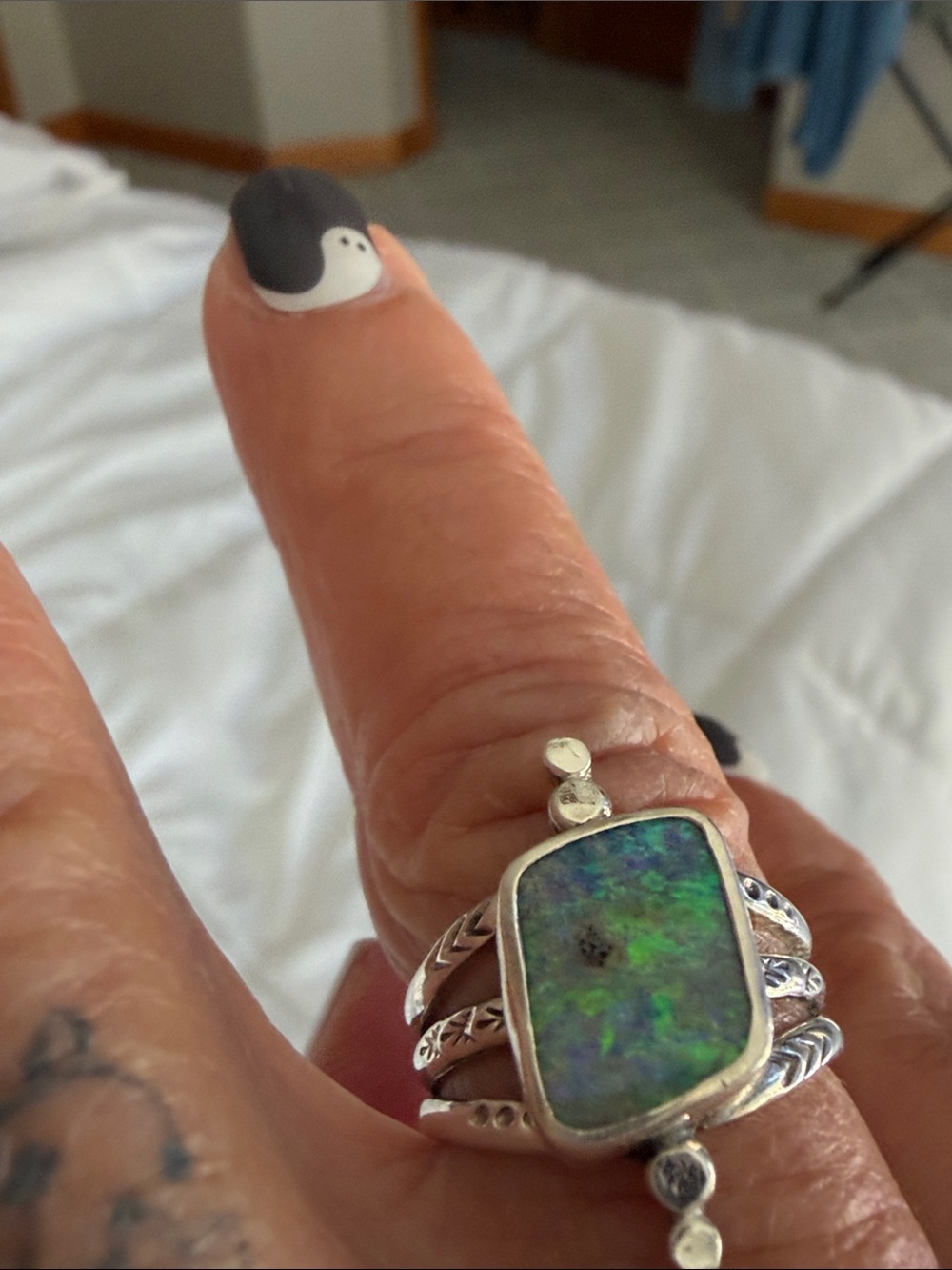 Sterling Silver Green-Blue Opal  Ring